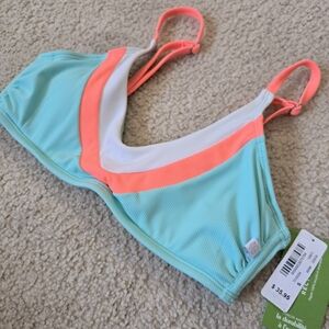 La Vie En Rose Aqua, White & Coral Colorblock Bikini Top